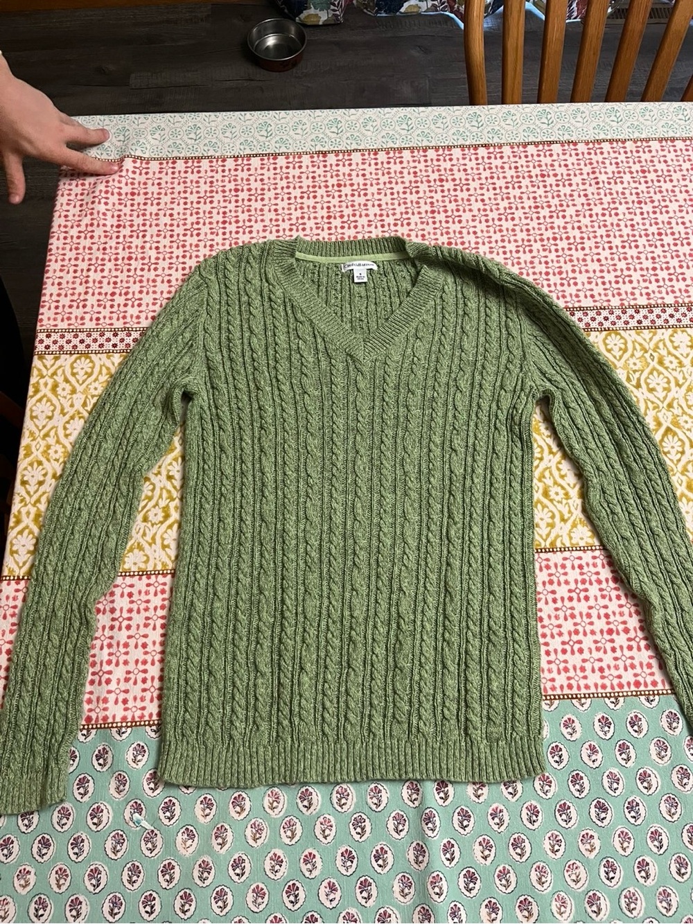 croft & barrow Olive Green Cable-Knit V-Neck Sweater